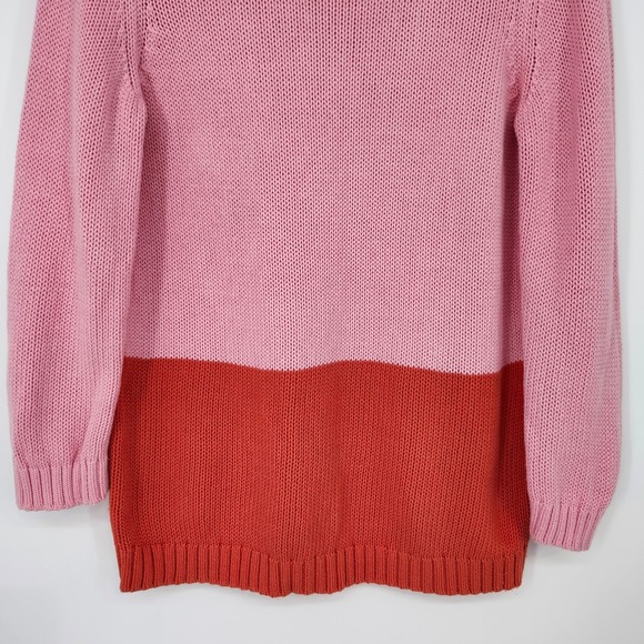 LOFT Womens Colorblock Crewneck Sweater Size L Pink Orange Cotton Capsule Preppy - Picture 3 of 6